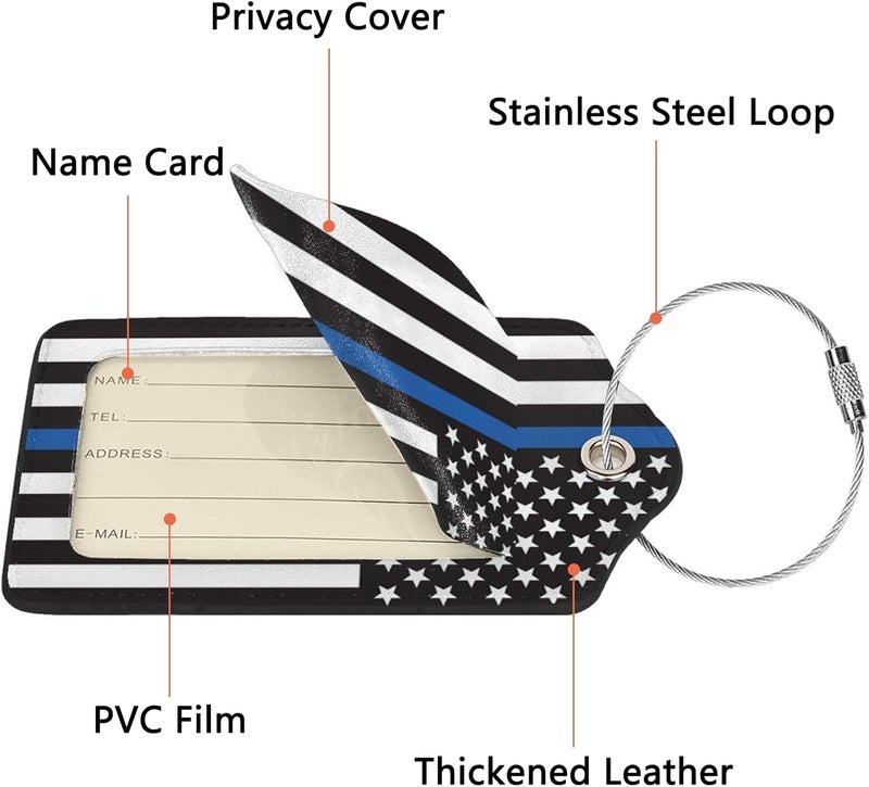 GACCAP 2 Pack Luggage Tags for Suitcase, Privacy Cover ID Label with Stainless Steel and Address Card for Travel Bag Backpack Cruise Ship Essentials Tag Women Men - Thin Blue Line American Flag - Image 3